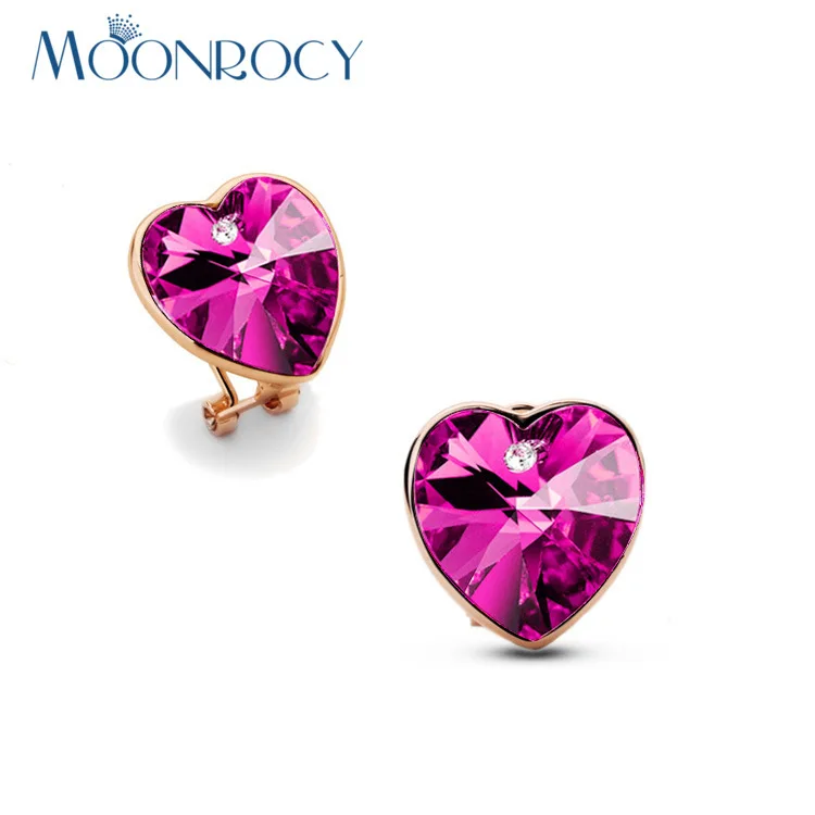 

MOONROCY Free Shipping Yellow Blue Purple Fashion Jewelry Rose gold Color Silver Color Crystal Earring for women Gift