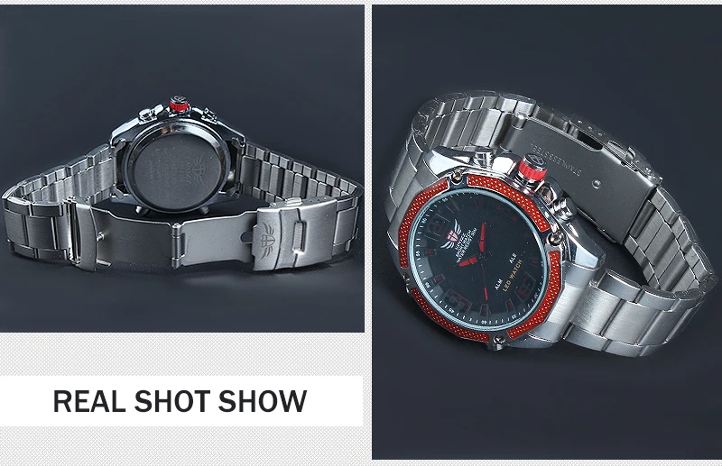 EPOZZ серебро Нержавеющая сталь мужские часы светодиодный дисплей цифровой Кварцевые Спортивные Relogio Masculino красный цвет сплав 3 АТМ водонепроницаемый