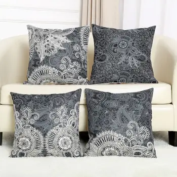 

Dark Grey Greenish Bohemian Mandala Home Decorative Pillows Thailand Mediterranean Datura Design Sofa Cushion Cover Throw Pillow