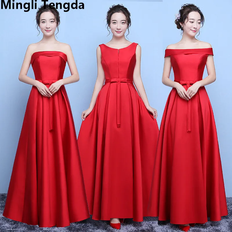 

Mingli Tengda Red Sweet Off the Shoulder Bridesmaid Dresses Long Elegant Boat Neck Bridesmaid Dress robe demoiselle d'honneur