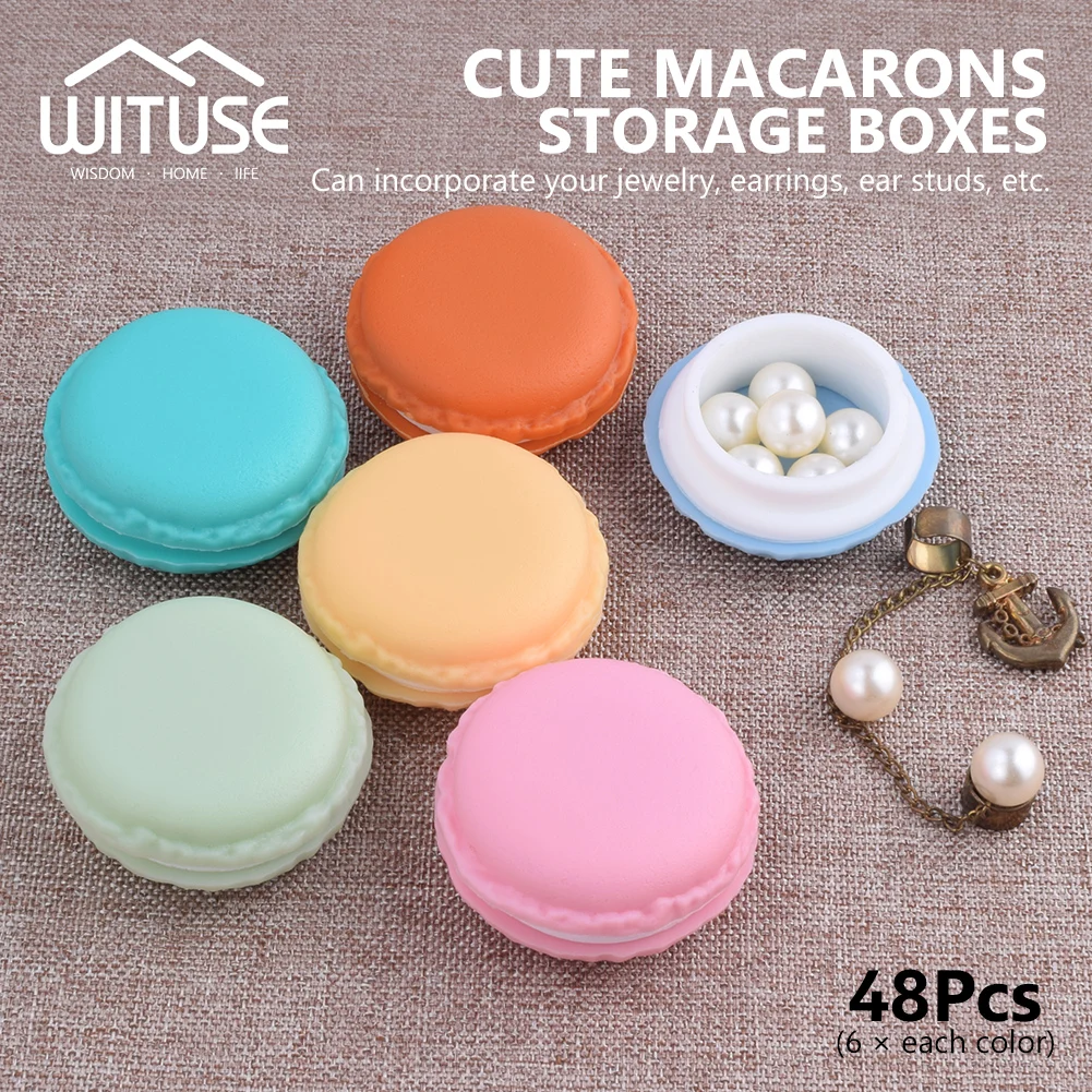 48 штук PP + TPE смешанные ювелирные изделия макарун таблетки серьги хранения мини Макарон декор для кексов конфеты цвет подарочная коробка