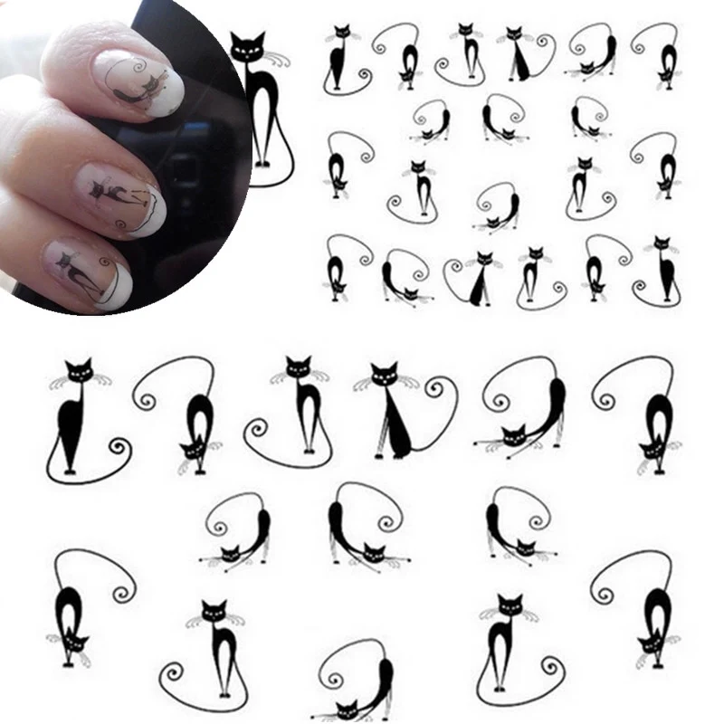 1pc Women's New Nail Sticker Cat Water Transfer Slide Decal Sticker Nail Art Tips To Decor Etiqueta do prego