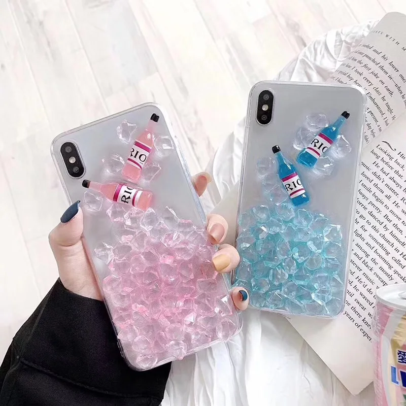 

Originality Drinks Ice block For iPhone Xs XR Max Mobile phone shell For iPhone 6s 7 8 Plus Dropping glue Cocktail Soft Shell