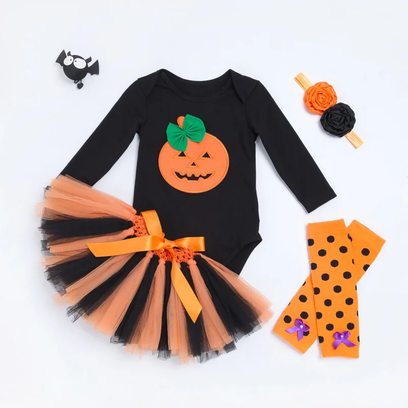 

New Halloween suits long sleeves Kazakhstan, handmade skirt four piece set 0-2 year old baby girl children's wear.