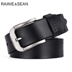 RAINIE SEAN Genuine Leather Belt Men Pin Buckle Vintage Belt Black Hollow Real Leather Cowhide Belt Strap Male Belts For Men RAINIE SEAN Genuine Leather Belt Men Pin Buckle Vintage Belt Black Hollow Real Leather Cowhide Belt Strap Male Belts For Men