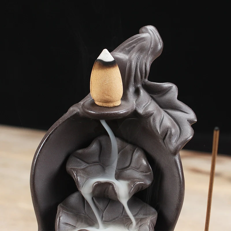 Backflow Incense Burner 20PCS Cones Stick Holder Gourd and Lotus Waterfall Censer Purple Clay Aroma Smoke Home Dropshipping