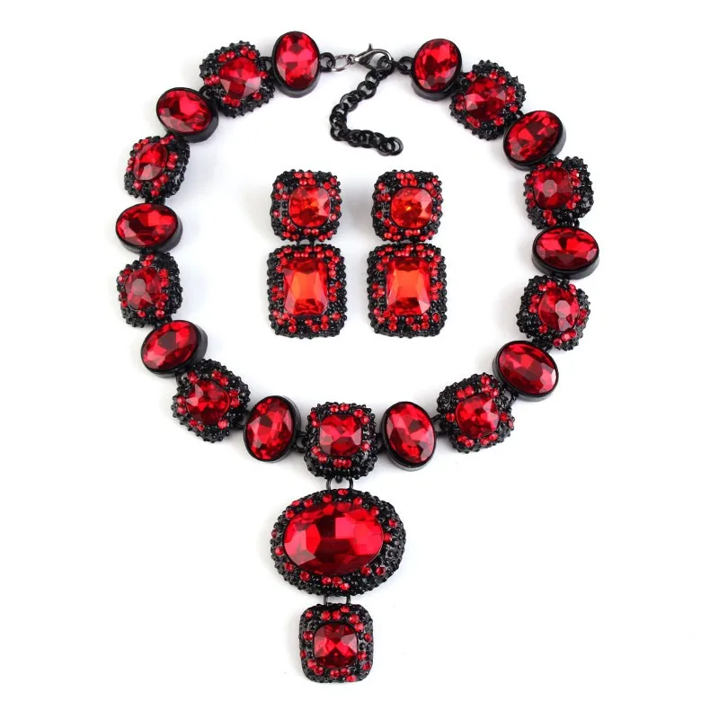 Лучшее женское Европейское эксклюзивный Кристалл za винтажное хрустальное ожерелье с драгоценным камнем и кулоны эффектное ожерелье Макси ювелирные изделия 2673 - Окраска металла: red