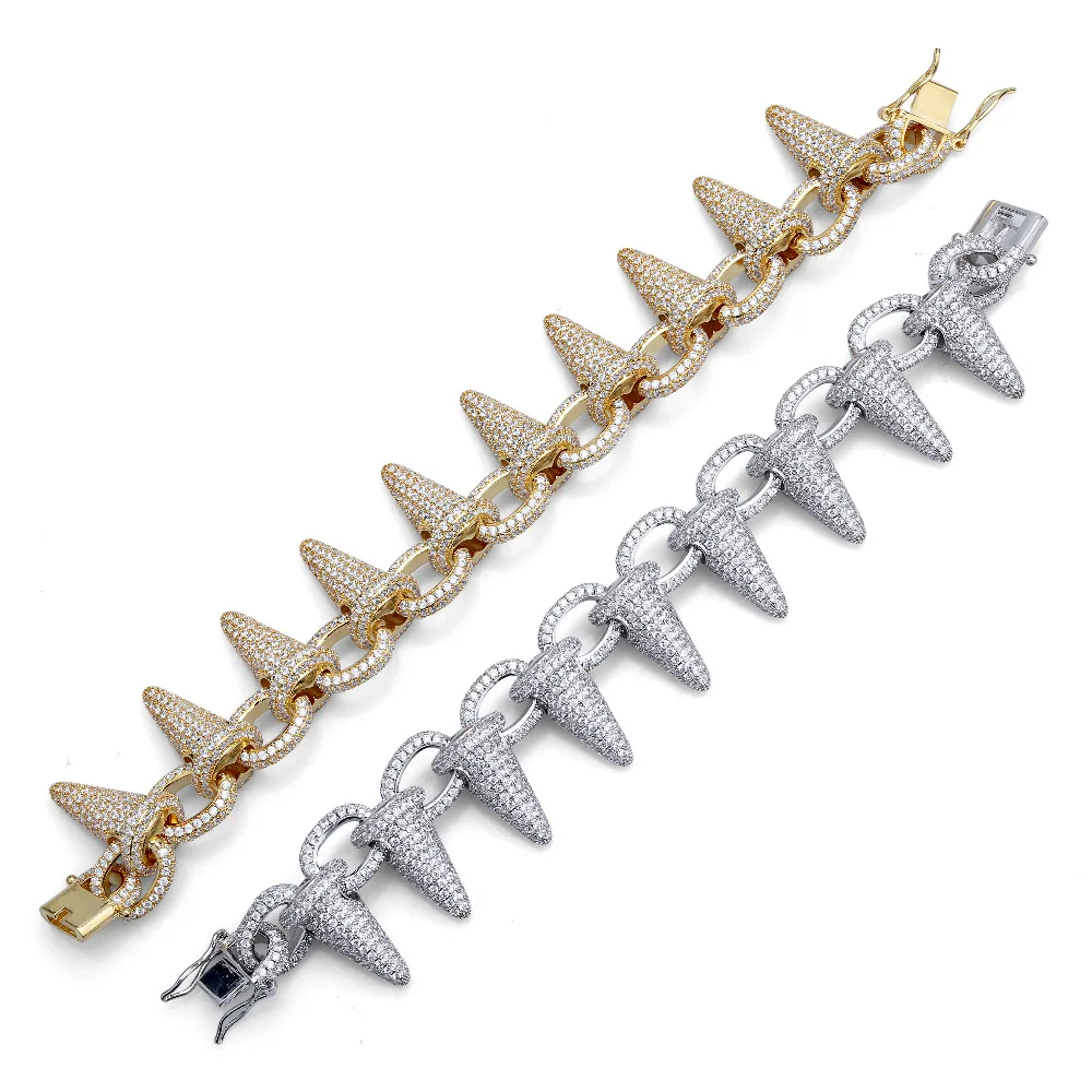 Cena Luksusowa moda punk Rock Iced Out nit kolce mankiet bransoletki bransoletki Bling Cubic cyrkon Hip Hop złoto srebro prezenty dla mężcz...