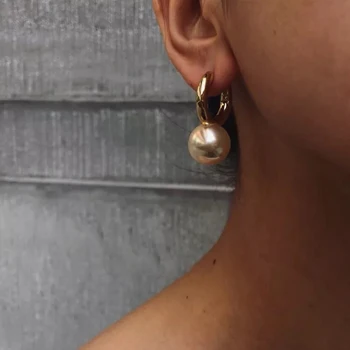 

Designer Jewelry Fashion Big Round Pearl Drop Earrings High Quality Gold Dangle Earrings For Women Luxury Elegant Brand Bijoux