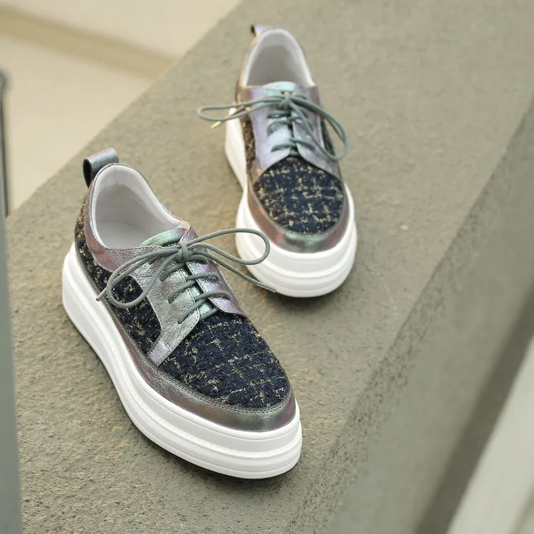 

MLJUESE 2020 fashion sneakers cow leather gray color lace up autumn spring Vulcanize Shoes platform sneakers size 34-40