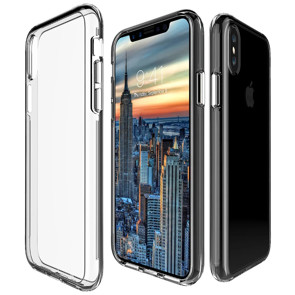 

Case For iphone X Transparent Clear Silicone Case Soft TPU Edge + Hard PC Armor Hybrid Back Cover For iphone X Phone Case