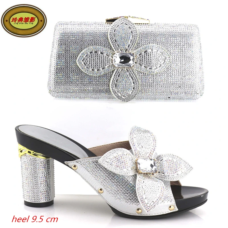 

YH06 Silver Latest Design European Lady Shoes And Bags Sets For Party Green Hot Selling African Wedding Shoes And Bags Set