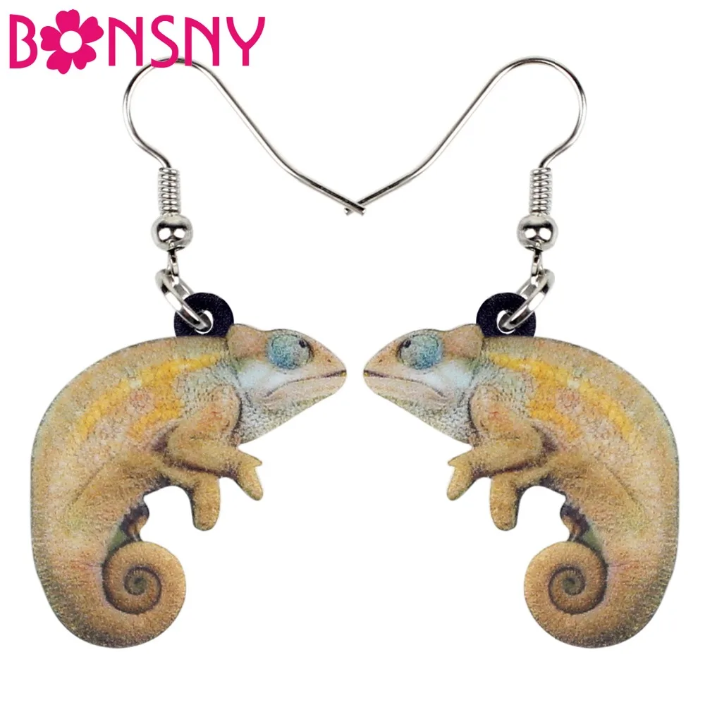 

Bonsny Statement Acrylic Unique Gecko Chameleon Earrings Drop Dangle Animal Pets Jewelry For Women Girls Gift Accessories Bijoux