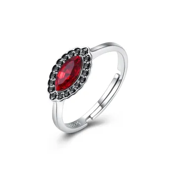 

Vintage 925 Sterling Silver Women Rings Red Oval Crystals from Austria Black Zircon Cat Eye Rings Lady Wedding Party Jewelry