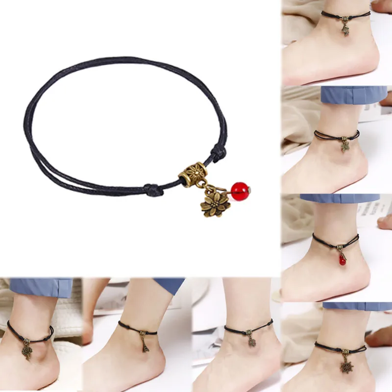 Bohemia Butterfly Heart Tree Tower Pendant Ankle for Women Black Rope Bracelets on Leg Choker Ankles Sandal China Jewelry Gift | Украшения