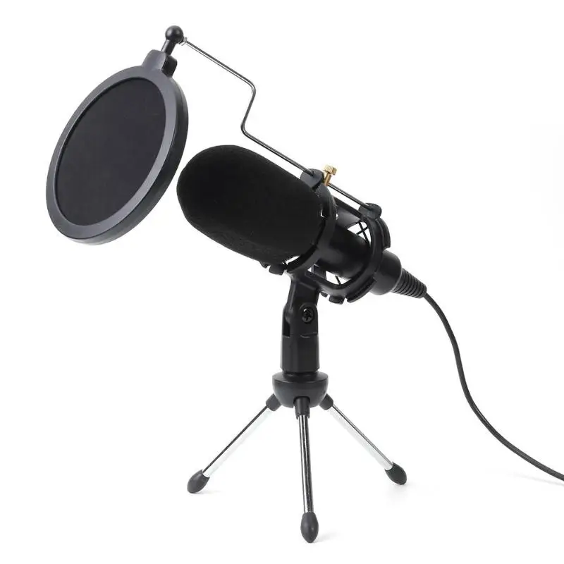

Desktop USB Microphone Condenser Wired Handheld Mic Condenser with Folding Stand Windshield for PC Chatting 170*32*32mm