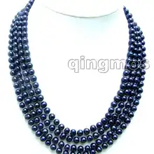 Супер длинный 8" Круглый Блеск черный 7-8 мм речной натуральный жемчуг ожерелье-nec7761