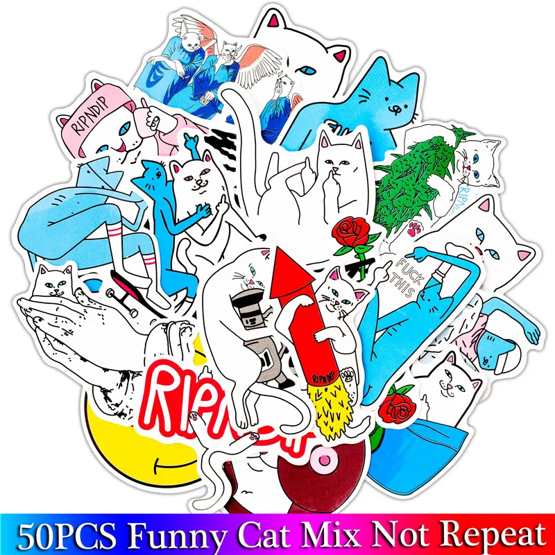 50pcsLot Funny Cartoon anime cat Stickers For children Moto & Suitcase Cool Laptop Graffiti Stickers Skateboard Kids Stickers (2)