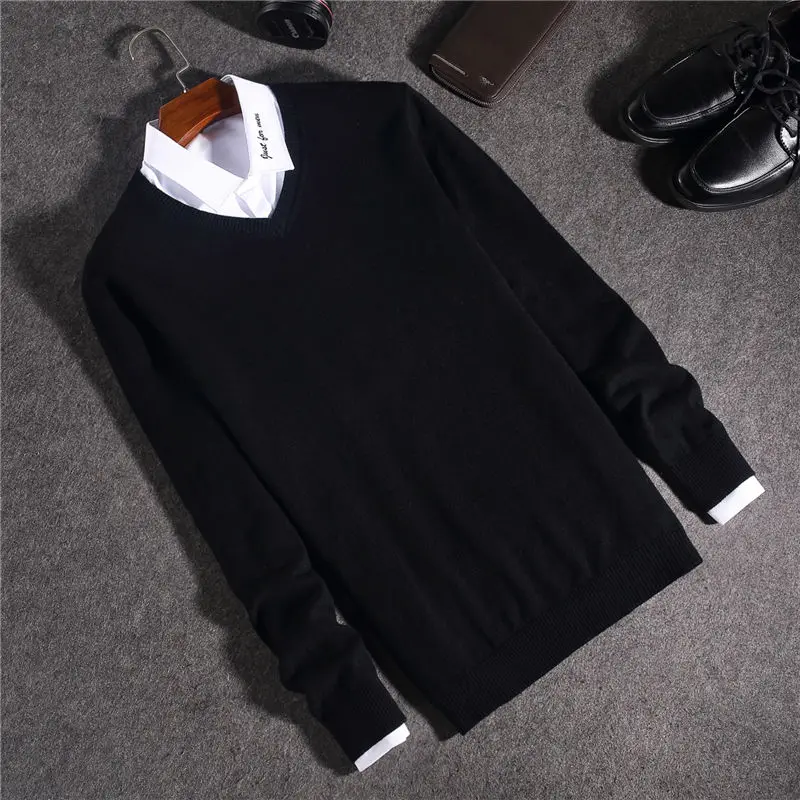COODRONY свитер мужской осень зима размера плюс трикотаж многоцветный v-образный вырез Pull Homme кашемировый пуловер шерстяной мужской свитер 7186