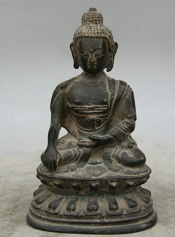

USPS to USA S1907 7" Old Tibet Buddhism Bronze Seat lotus Shakyamuni Amitabha Buddha Robe Statue (B0328)