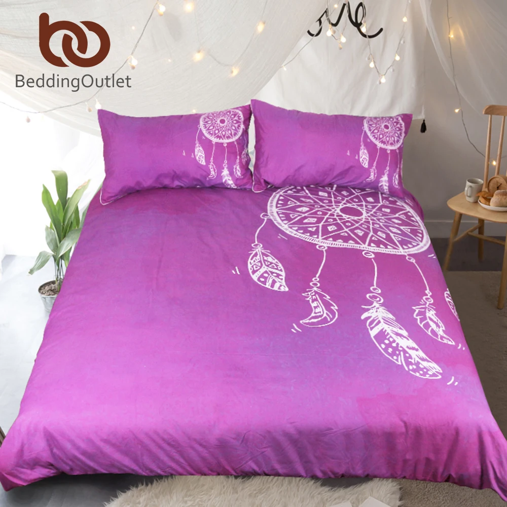 

BeddingOutlet Watercolor Dreamcatcher Bedding Set Purple and White Double Quilt Cover With Pillowcases Girls Bedclothes 3pcs