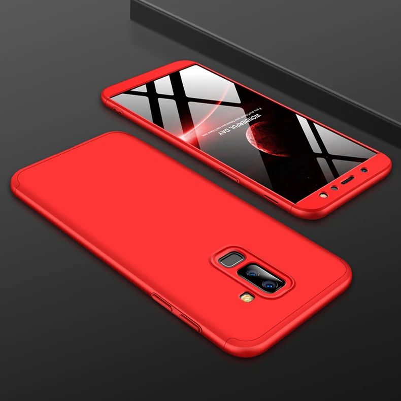 Для Galaxy A6 360 градусов Полная защита Жесткий ПК Противоударный матовый чехол для samsung Galaxy A6 Plus A6 A6+ A 6 A6plus - Цвет: Red