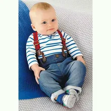 Retail Spring and autumn children’s clothing set baby boy cotton striped romper + jean pants 2pcs suit infant denim clothing