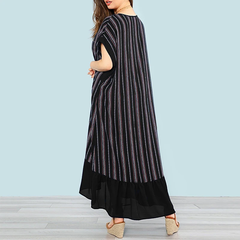 Striped Dress 2018 Summer Women Vintage Loose Maxi Long Dresses Female O Neck Batwing Sleeve Patchwork Plus Size Vestidos Dresses
