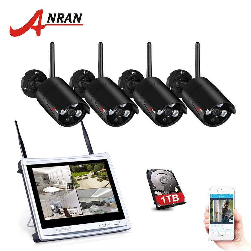  ANRAN 4CH CCTV System Wireless 1080P 12 Inch NVR Security Camera System With 2MP Outdoor Wifi IP Ca - 32803393884