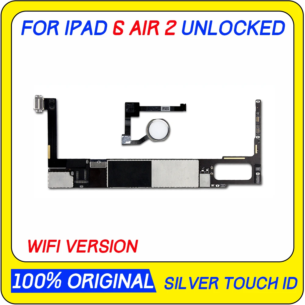 A1566 / A1567, Unlocked logic board For ipad 6 / Air 2 Motherboard with touch id Wifi Version with chips 16gb 32gb 64gb 128gb