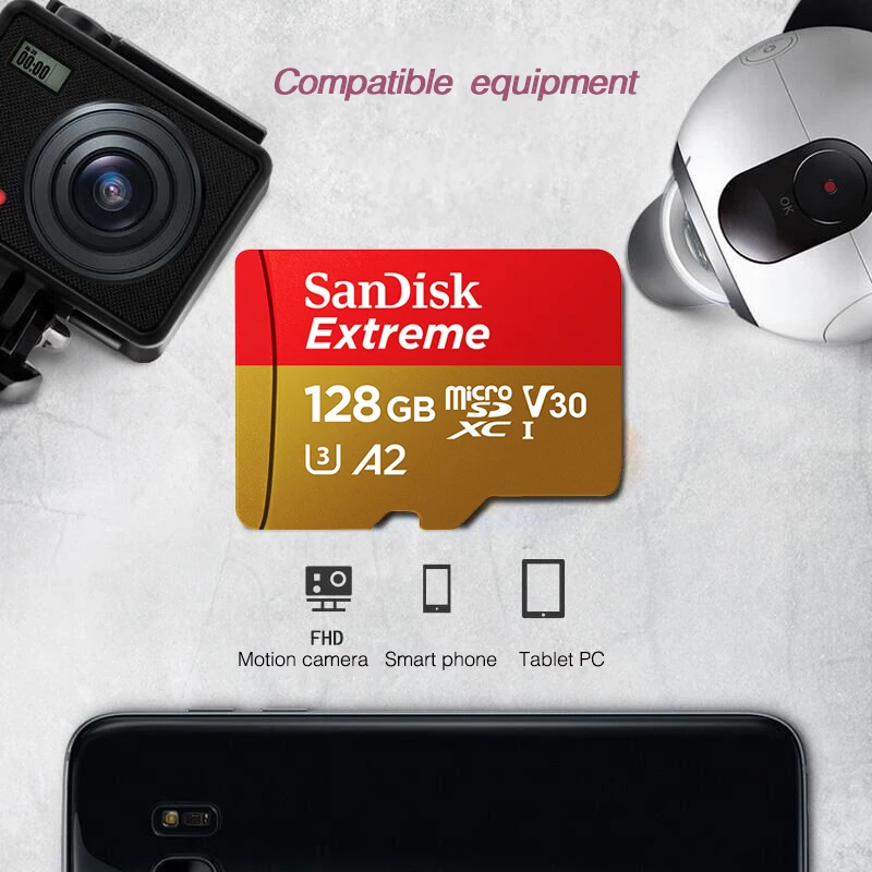 SanDisk Extreme 2019New A2/A1 карта памяти 400G 256G 128G 64G 32G до 100 МБ/с. скорость чтения mcirosd карта скорость видео C10, V30, U3