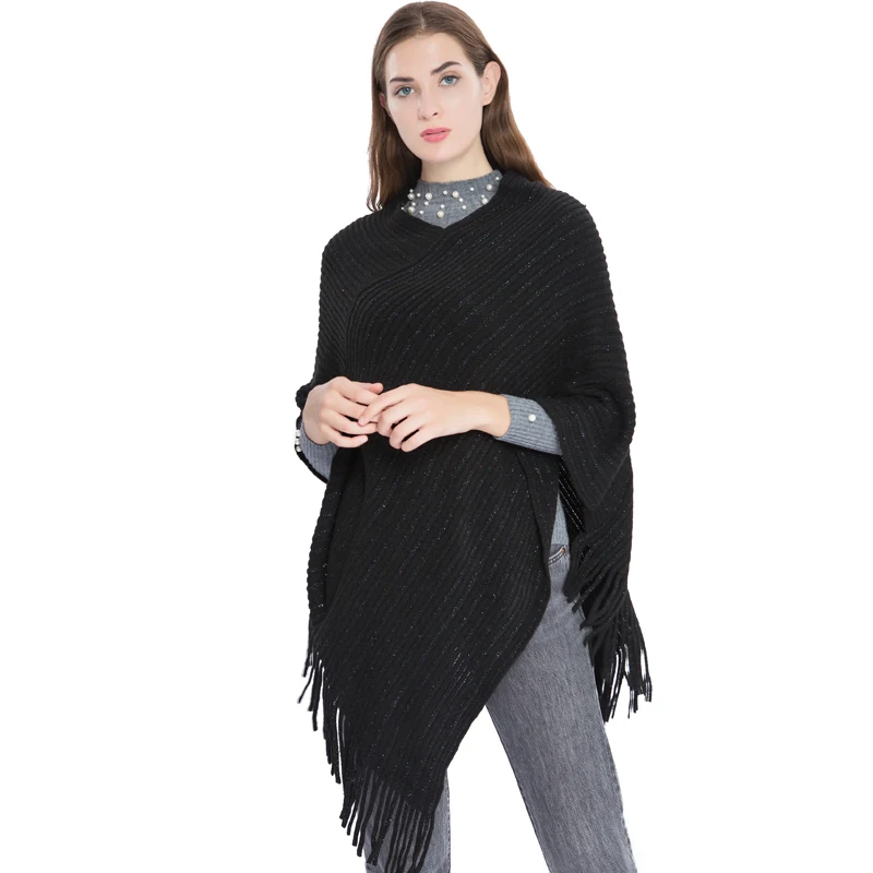 

knit lady shawl poncho pullover women scarfs cape sweater out coats spring scarfs loose stoles wraps golden thread shawls