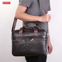 Мужской портфель из первого слоя воловьей кожи, коричневая сумка из натуральной кожи, Мужская Диагональная Сумка через плечо, Бизнес Портфель для путешествий