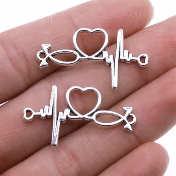 

WYSIWYG 10pcs 19x34mm ECG Heartbeat Connector Radio Waves Electrocardiogram Connector Heart Charms Bracelet Necklace