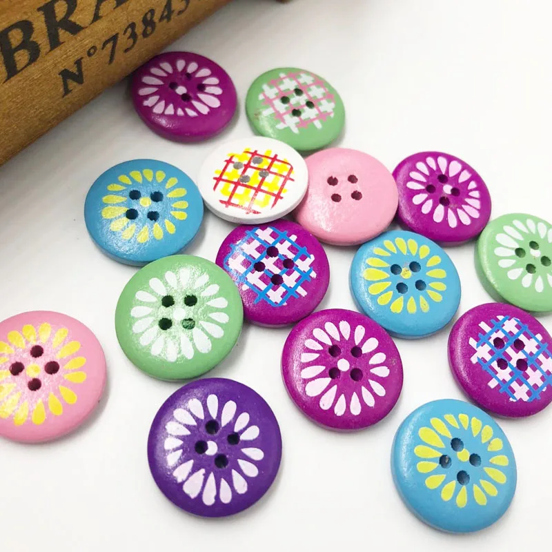 

New 100pcs Mix Flowers Wood Buttons 20mm Sewing Craft Mix Lots WB218