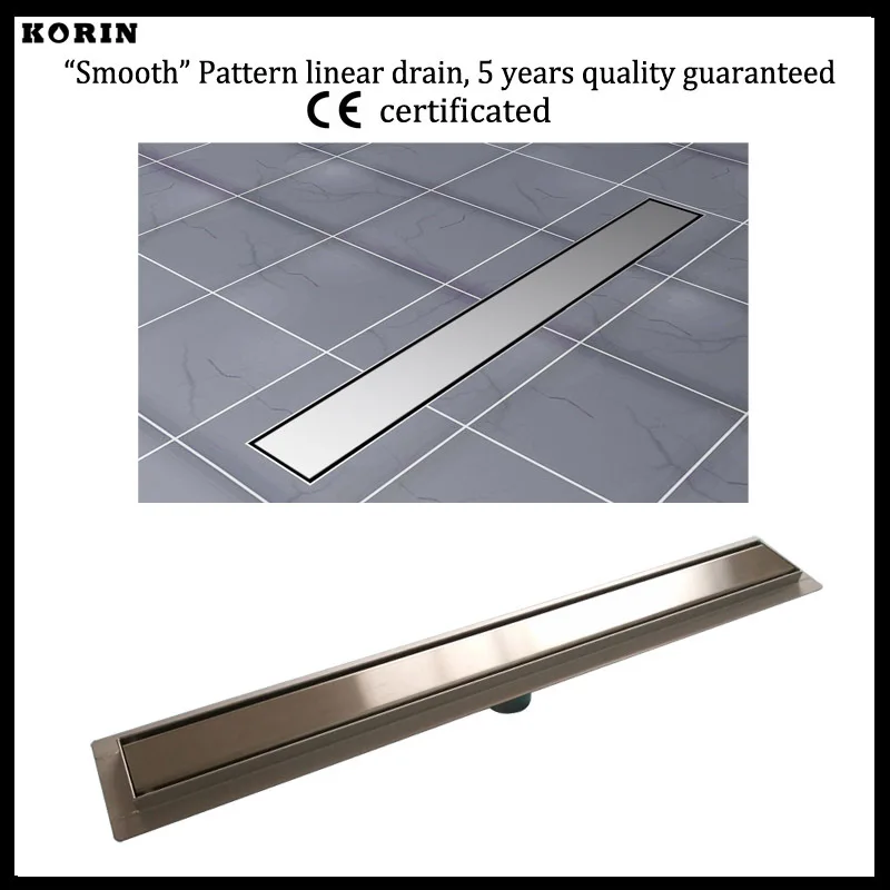 600mm "Smooth" Style Stainless Steel 304 Linear Shower Drain, Vertical