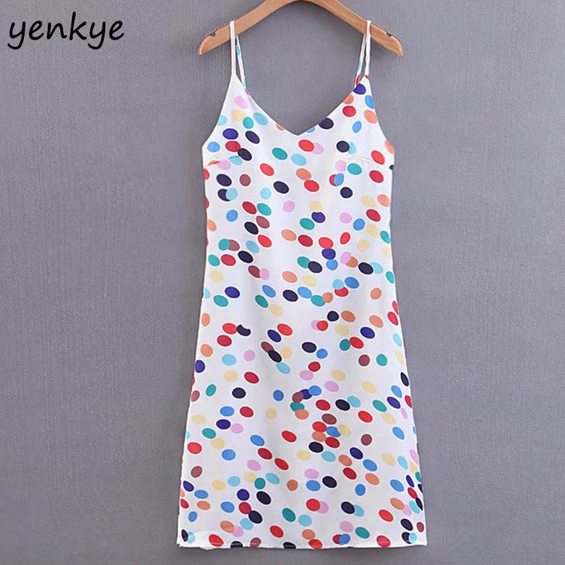 

Sexy Summer Dress 2019 Women Multicolor Polka Dot Sling Dress Lady Backless Sleeveless V Neck A-line Dress SDP6164