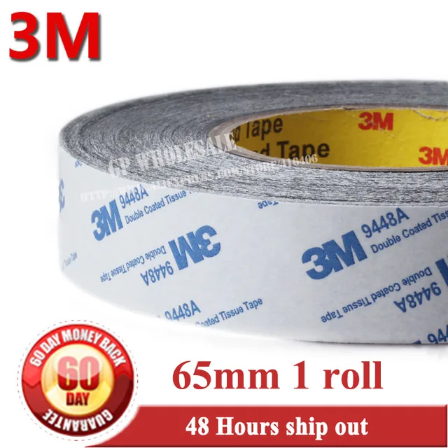 (65mm*50M*0.15mm) 3M 2 DOUBLE Faces Adhesive Tape 9448 Black for
