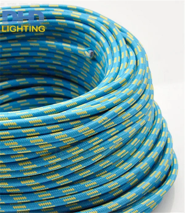 

Free shipping yellow&blue mixed color 100Meters 2x0.75 Vintage textile Cable Retro fabric Electrical Wire fabric cable cord