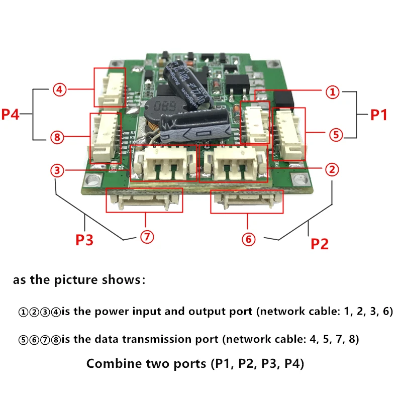 벅 poe 모듈 스위치 보드 802.3af/at 포트 전원 공급 장치 30w48v ip 카메라 용 nvr ip 전화 4 poe 스위치 pd 분리 벅 12 v