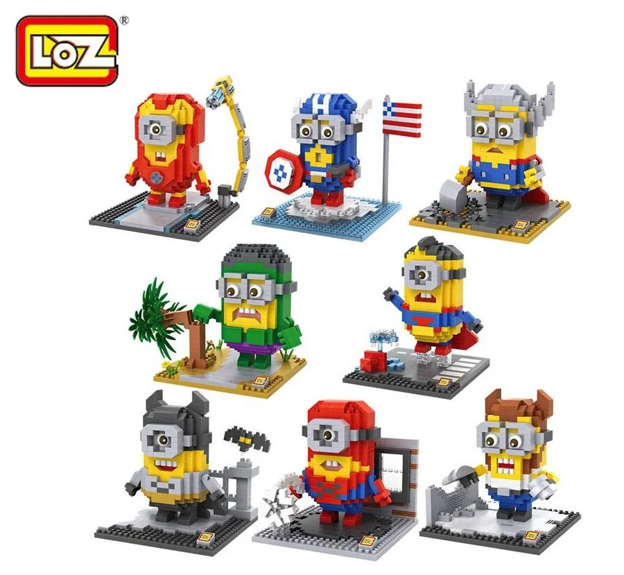 

Kawaii LOZ Super Hero Minons Mini Blocks Minion DIY Nano Building Bricks Super Man 3D Auction Figure Toys Anime Kids Toys