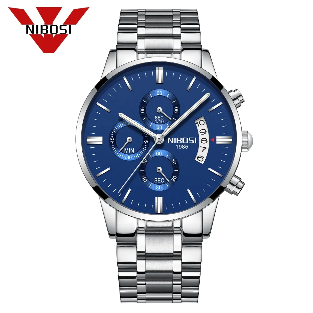 NIBOSI Luxury Watch Men WristWatch Sport Waterproof Clock Fashion Watch Relogio Masculino Silver Blue Quartz Wristwatches Saat