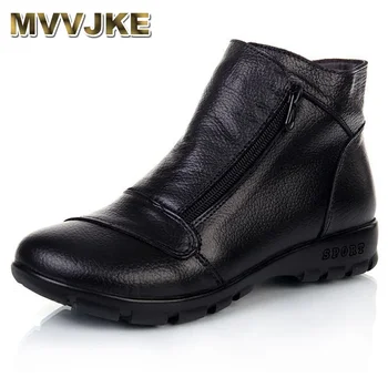 

MVVJKE Winter Snow Boots Women Genuine Leather Flat Ankle Boots 2017 New Women Shoes Woman Casual Warm Shoes Women Boots