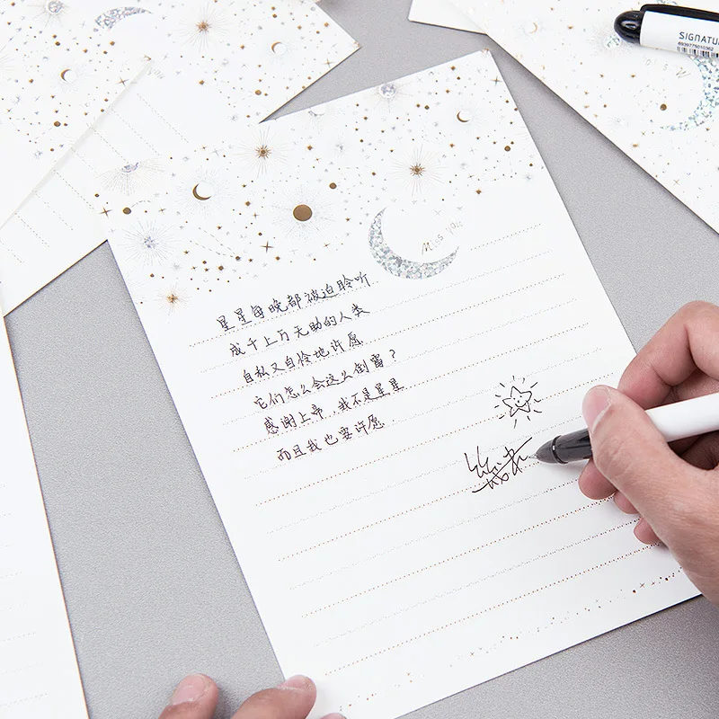 Vintage Paper Letter Europe Type Bronzing Starry Moon Blessing Letter Envelope Writing Paper Office Stationery