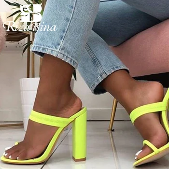 

RIZABINA Women Sandals Fashion Flip Flops Summer Shoes Women Fluorescent Green Sexy Casual Slippers High Heel Sandal Size 35-40