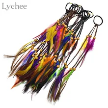 ФОТО lychee boho dreadlock beads colorful feather elastic hair ring hair extension faux braids hairwear jewelry for men women