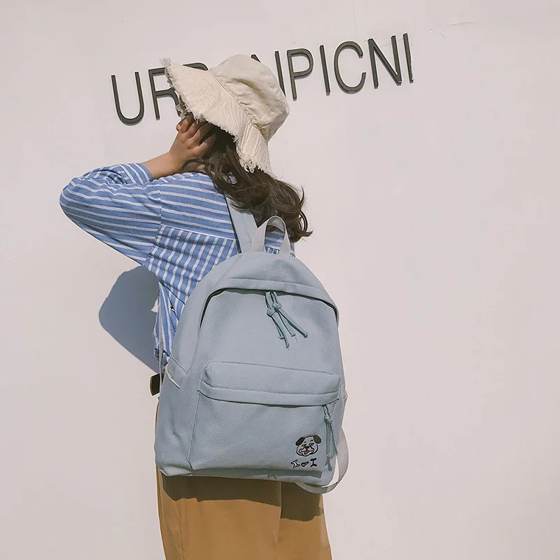 Women Backpack Schoolbag Canvas Cute Dog Embroidery Cotton Fabric Backpack Female Vintage Notebook Backpack For Girls School Bag (24)