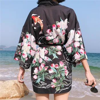 

Japanese yukata kimono woman 2019 chinese kimono femme geisha haori obi Japanese street clothing harajuku kimono FF1906