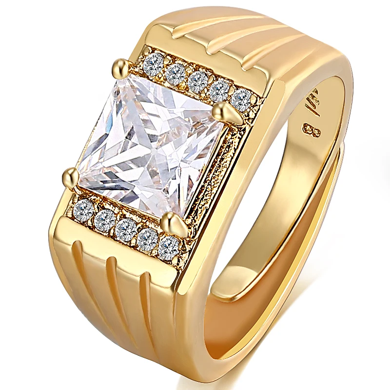 

Resizeable Square Zircon Ring for Men Gold Color Rings Dropshipping 2018