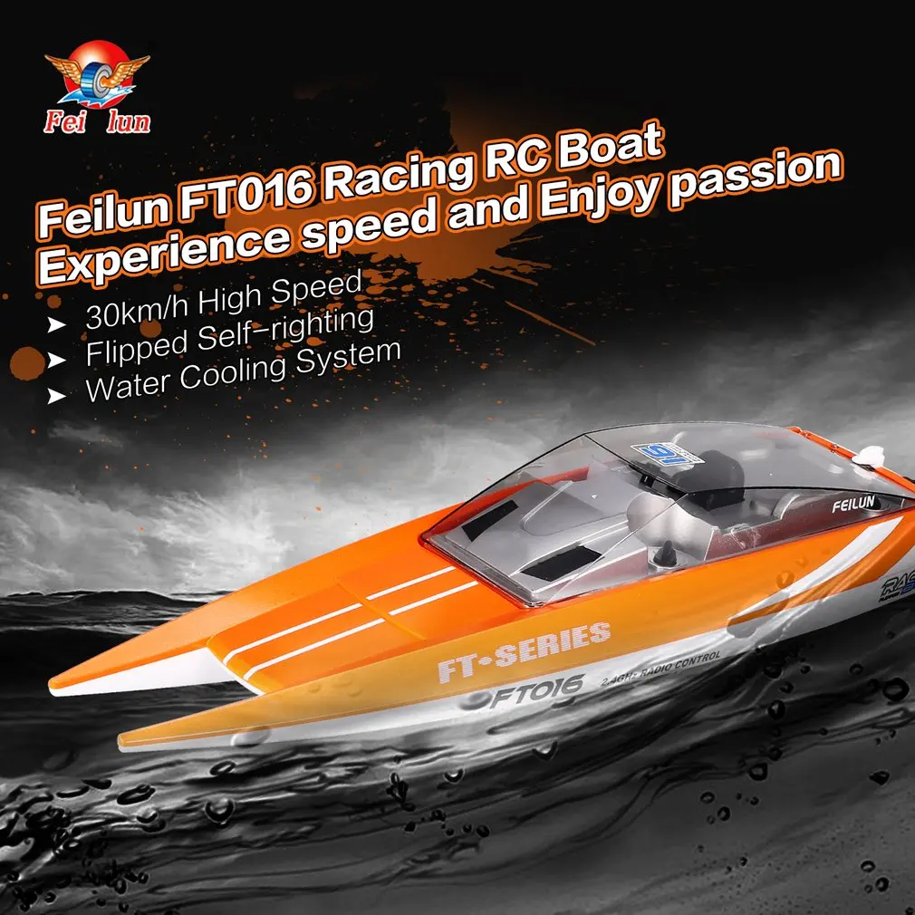 Feilun FT016 радиоуправляемая лодка 30 км/ч высокоскоростной гоночный пульт дистанционного управления перевернутая водяная охлаждающая лодка